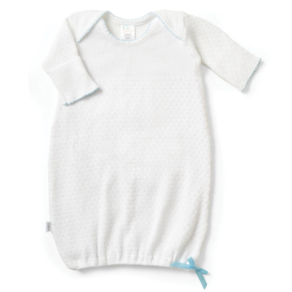 Knit Overlap Gown- White w/ Blue