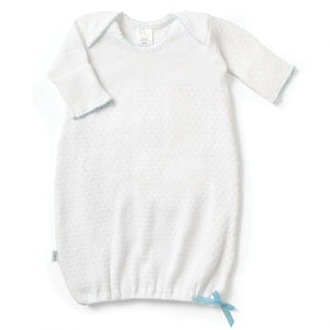 Knit Overlap Gown- White w/ Blue