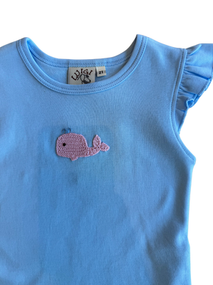 Flutter Sleeve Blue Crochet Whale Top (Toddler)