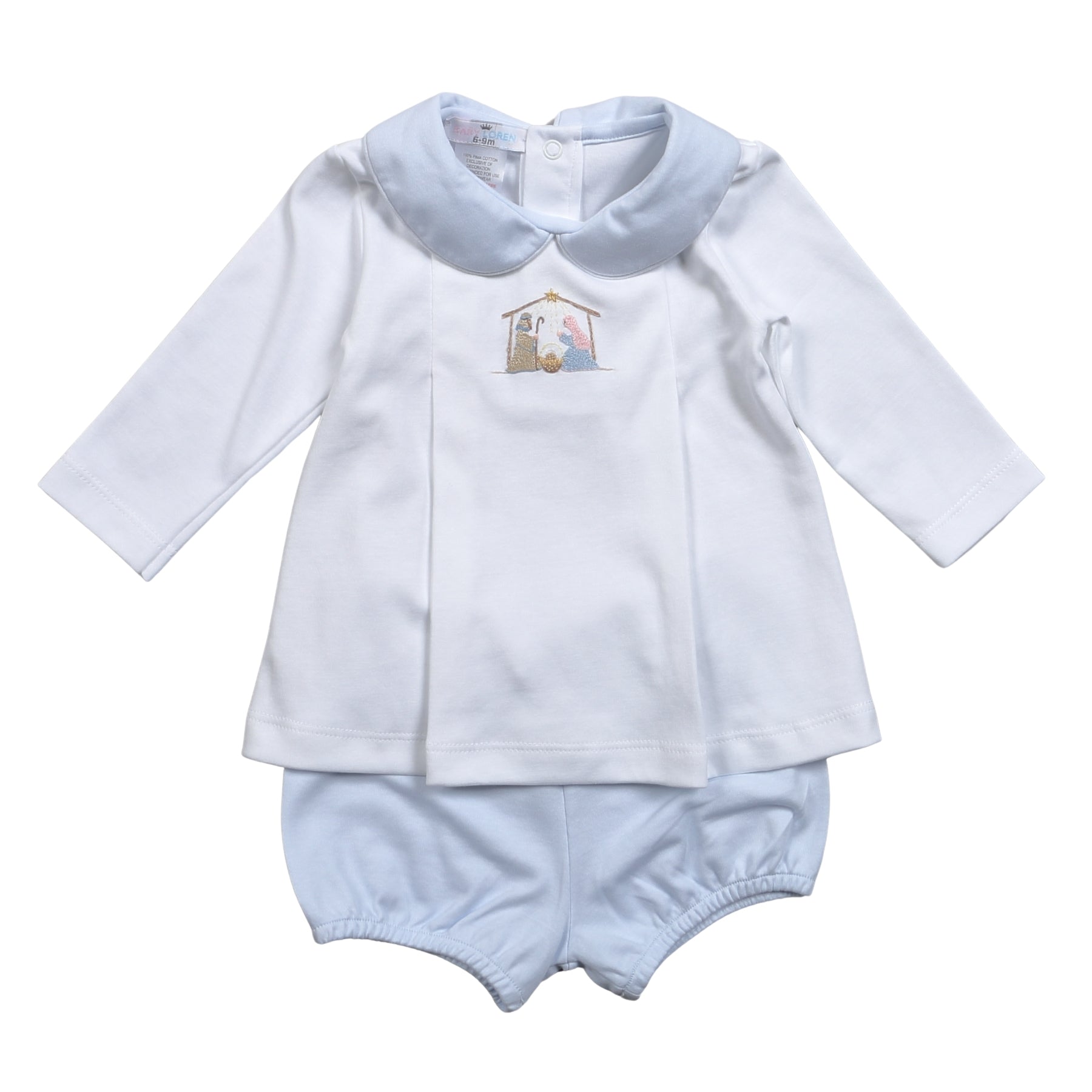 Blue Nativity Hand Embroidered Pima Bloomer Set (Baby)