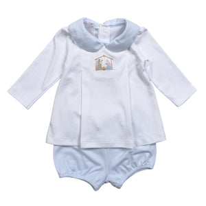 Blue Nativity Hand Embroidered Pima Bloomer Set (Baby)