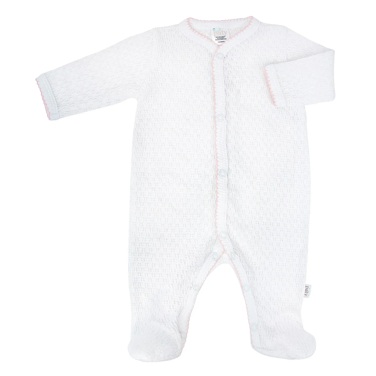 White Knit Footie w/ Pink Trim