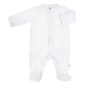 White Knit Footie w/ Pink Trim