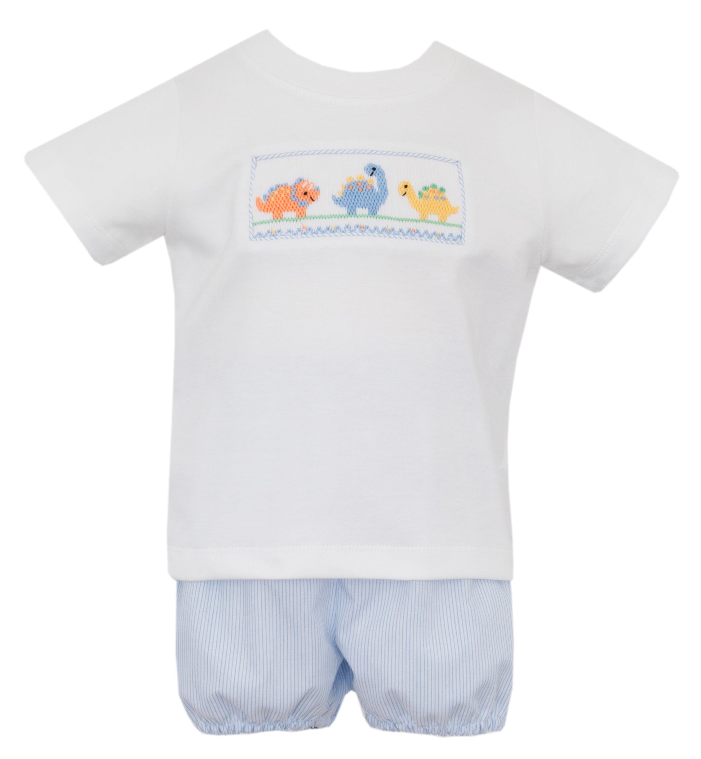 Lt Blue Tiny Stripe Dino Diaper Set