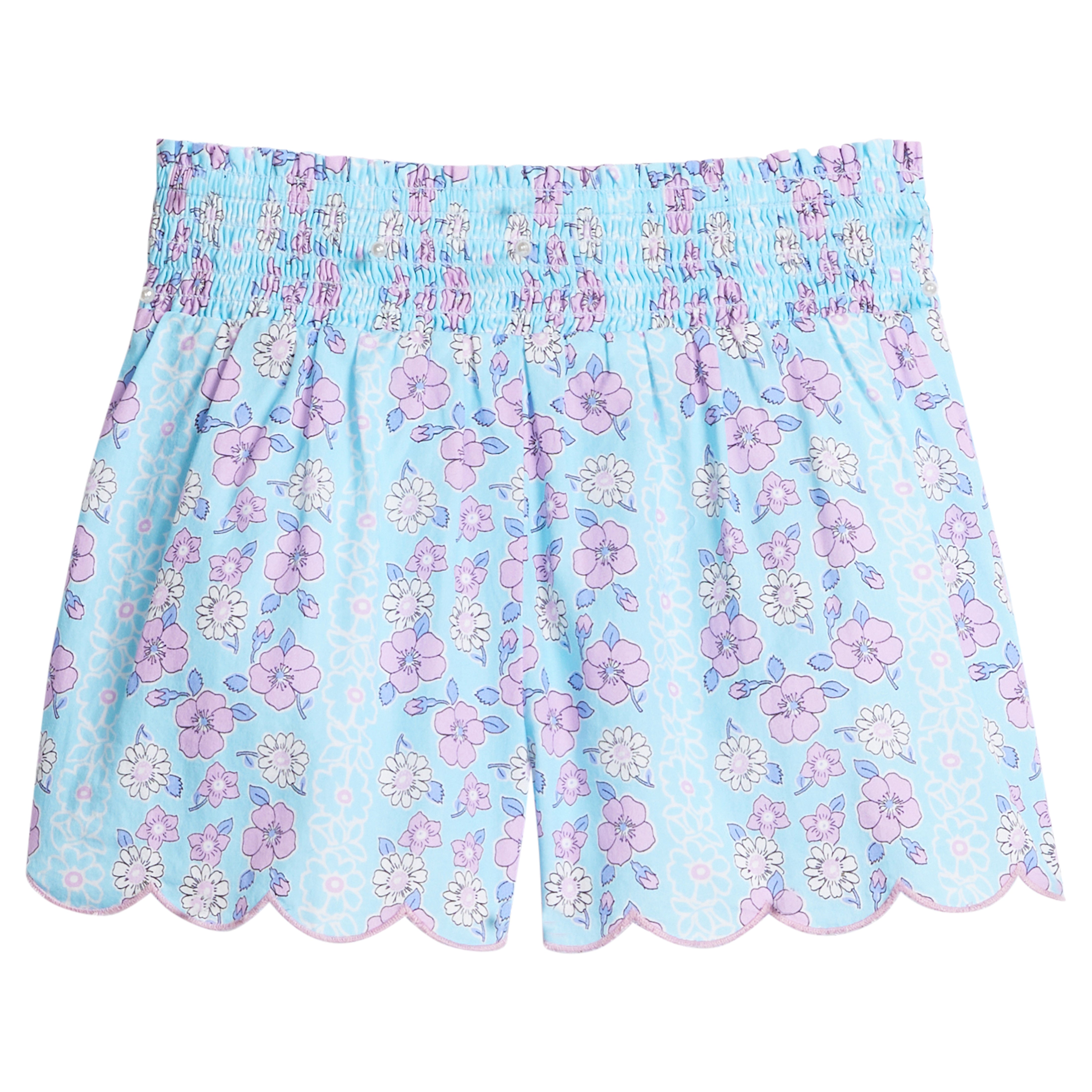 Marguerite Floral Aqua Shirred Scallop Short