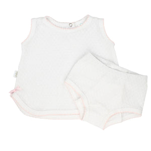 White w/ Pink Trim Sleeveless Diaper Set