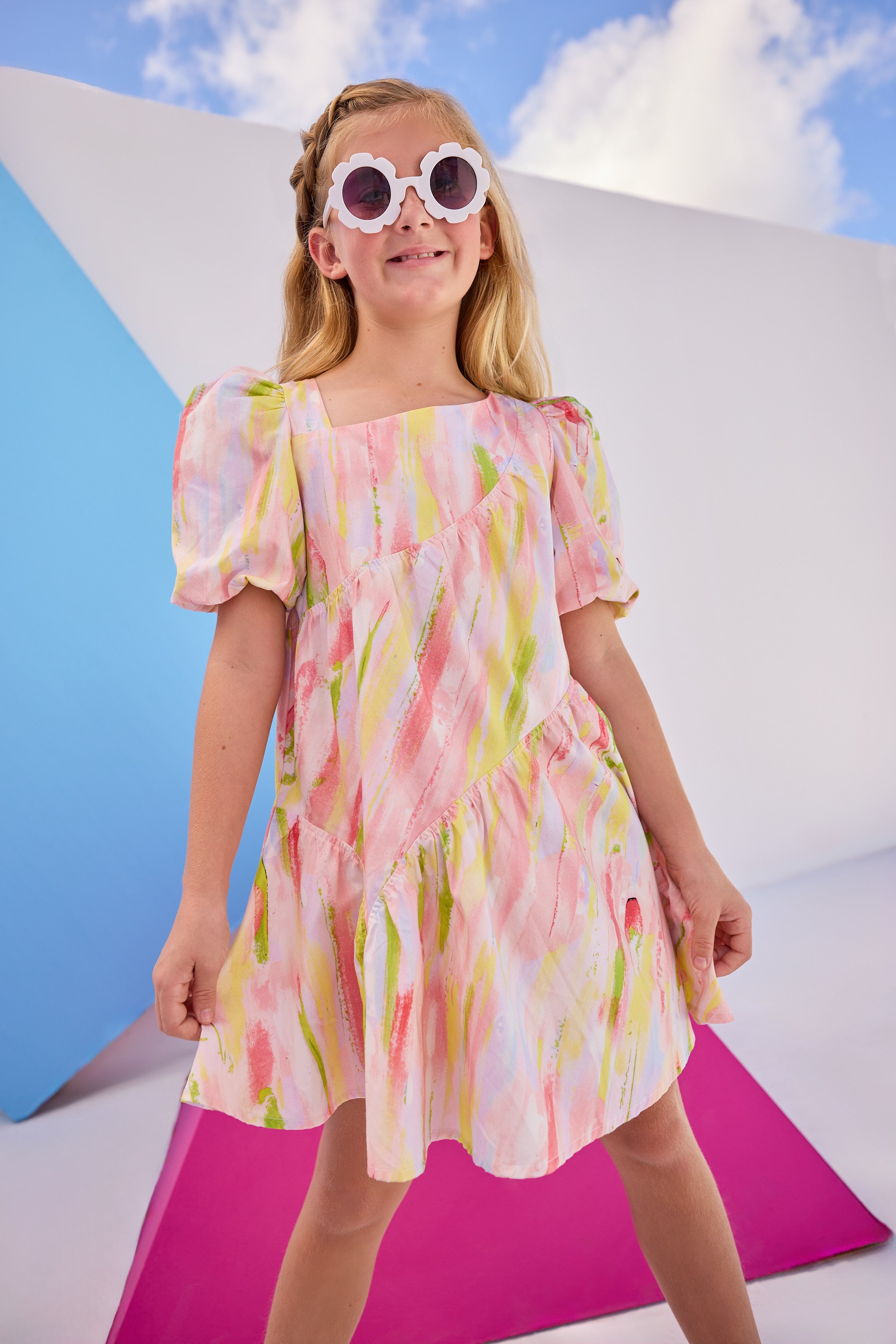 Watercolor Color Block Asymmetrical Dress