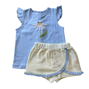 Blue Daisy & Bee Butterfly Sleeve Skort Set