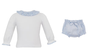 Blue Floral Smocked LS Bloomer Set