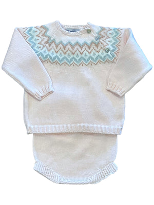 Fair Isle Herringbone Diaper Set-Pink (Infant)