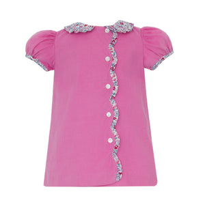 Pink Cord Dress w/ Floral Ruffles