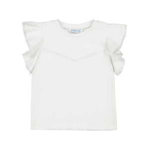 White SS T-Shirt w/ Lace Trim