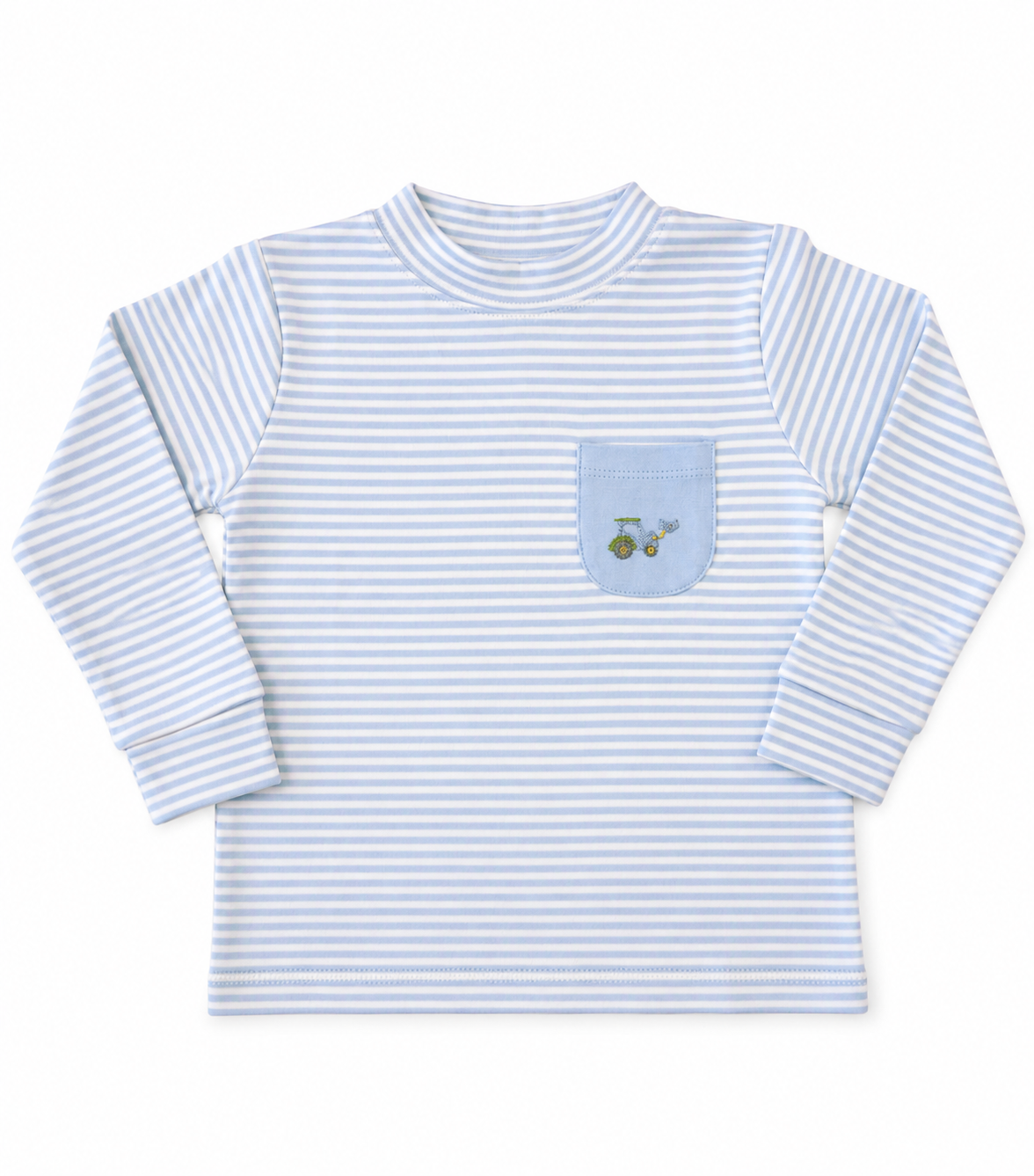 Lt Blue Stripe Pocket Mini Tractor LS Crew Neck Shirt