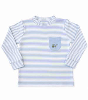Lt Blue Stripe Pocket Mini Tractor LS Crew Neck Shirt