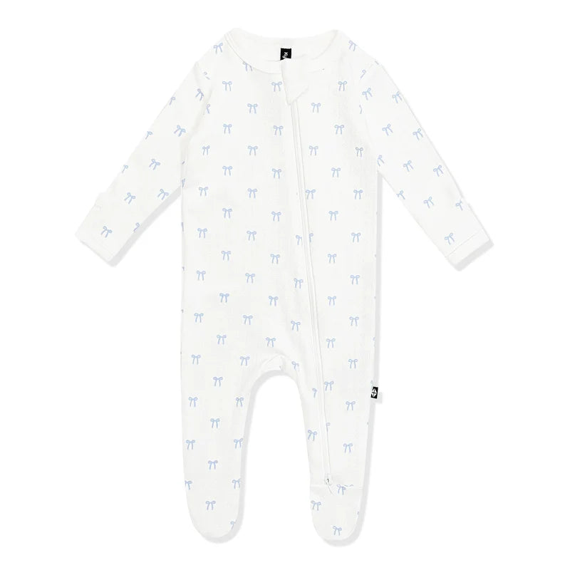 Sweet Blue Bow Pointelle Zippered Footie