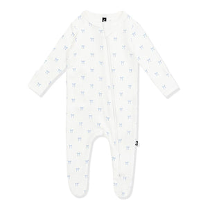 Sweet Blue Bow Pointelle Zippered Footie