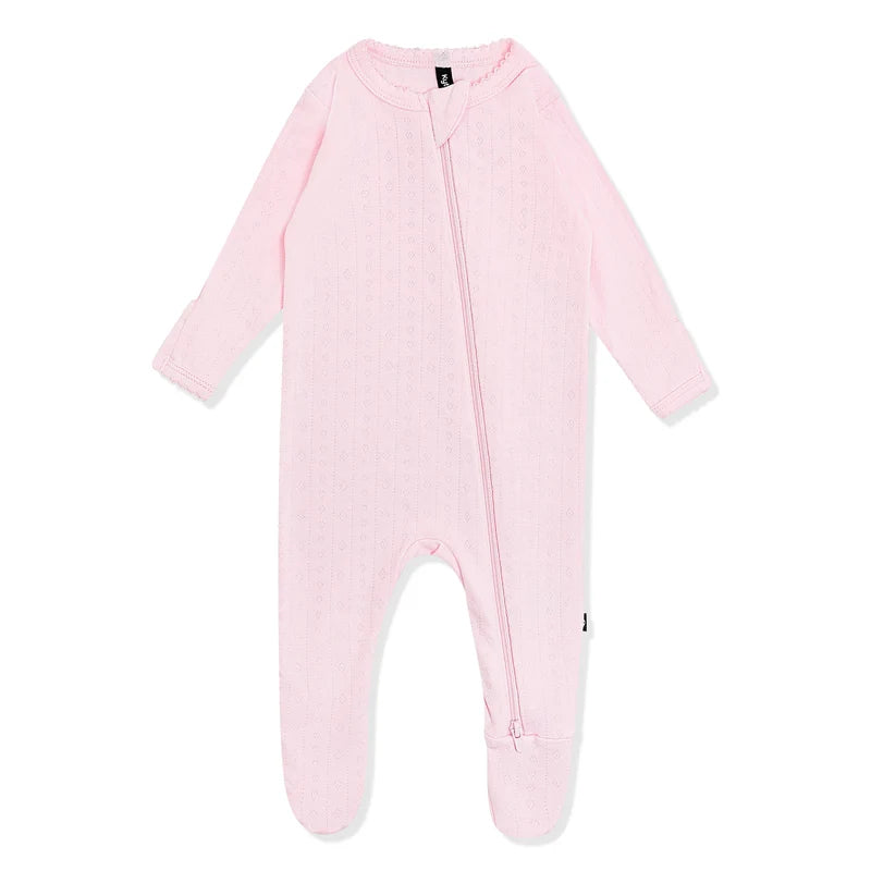 Sakura Pointelle Zippered Footie