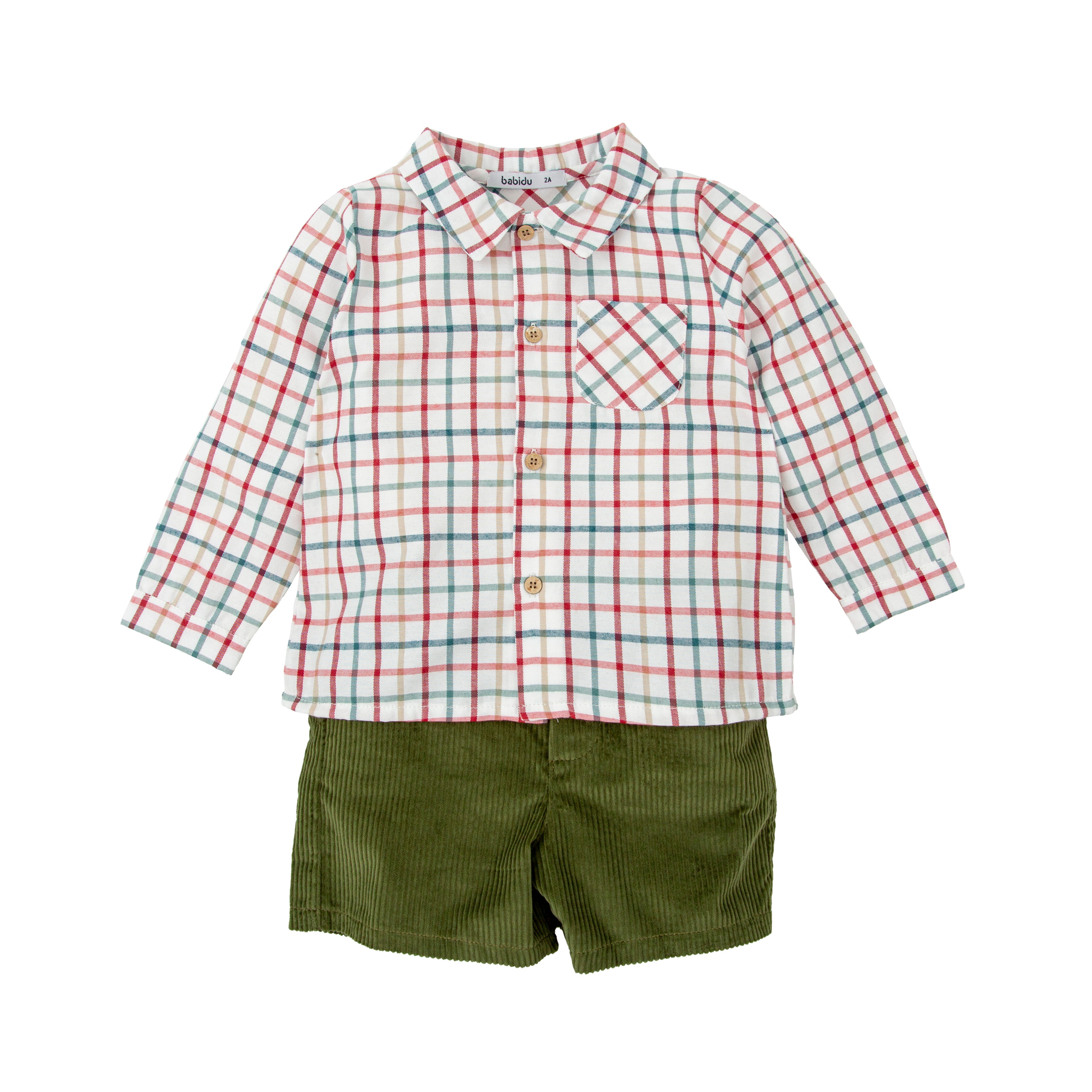 Plaid/Green Cord Short Set (Kid)