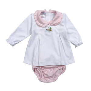 Pink Mallard Hand Embroidered Pima Bloomer Set (Baby)