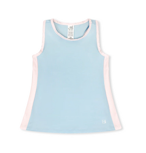 Nicole Tank Cotton Candy Blue with Pink Mini Stripe Sides (Big Kid)