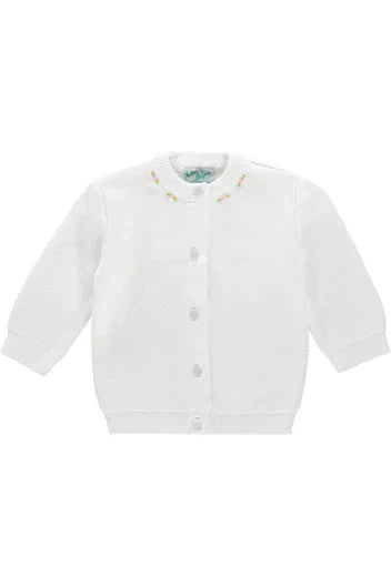 Cotton Cashmere Baby Girl Cardigan w/ Rosebuds
