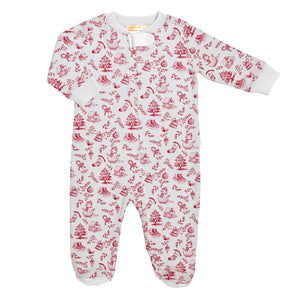 Christmas Toile Printed Zipped Footie (Infant)