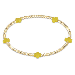 E Newton Signature Cross Small Gold Pattern 2mm Bead Bracelet-Canary