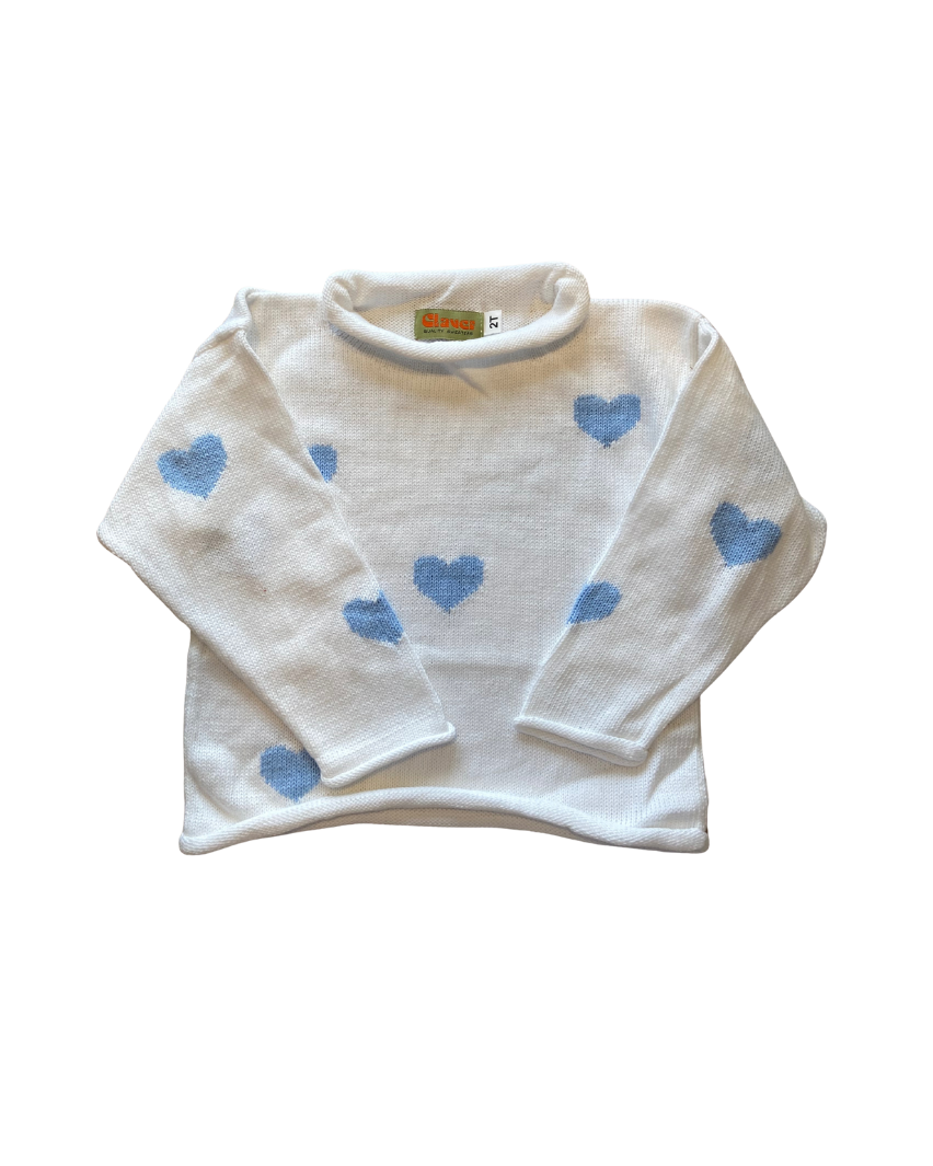 Sky Blue Hearts All Over Roll Neck Sweater (Baby)