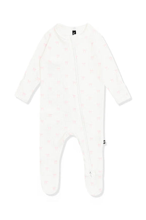 Sweet Pink Bow Pointelle Zippered Footie