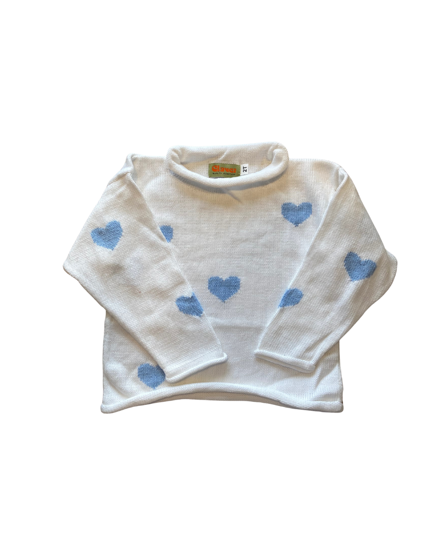 Sky Blue Hearts All Over Roll Neck Sweater