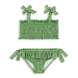 Two Piece Bathing Suit Smocked Green