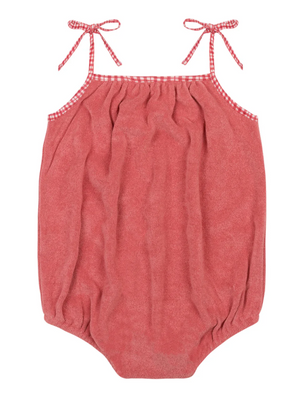 *PRE-ORDER* Poppy Red French Terry Romper with Malibu Gingham Ties (Toddler)