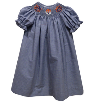 Girl Auburn Smocked Navy Gingham Dress (Toddler)