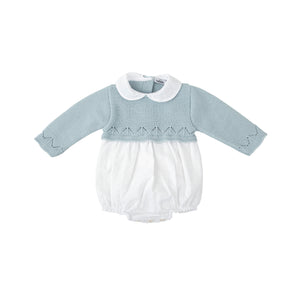 Blue Swiss Dot Romper & Bonnet