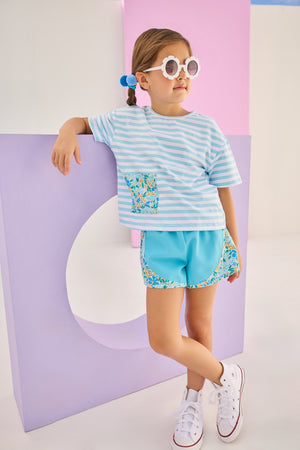 Frangipani Blue Boxy Tee