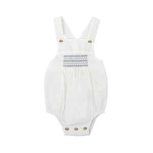 White w/ Navy Smocked Bubble