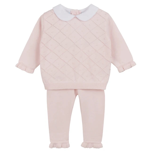 Pink Girls Peter Pan Diamond Knit Set
