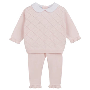 Pink Girls Peter Pan Diamond Knit Set