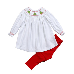 Christmas Tree Hand Smocked Pima Pant Set (Toddler)