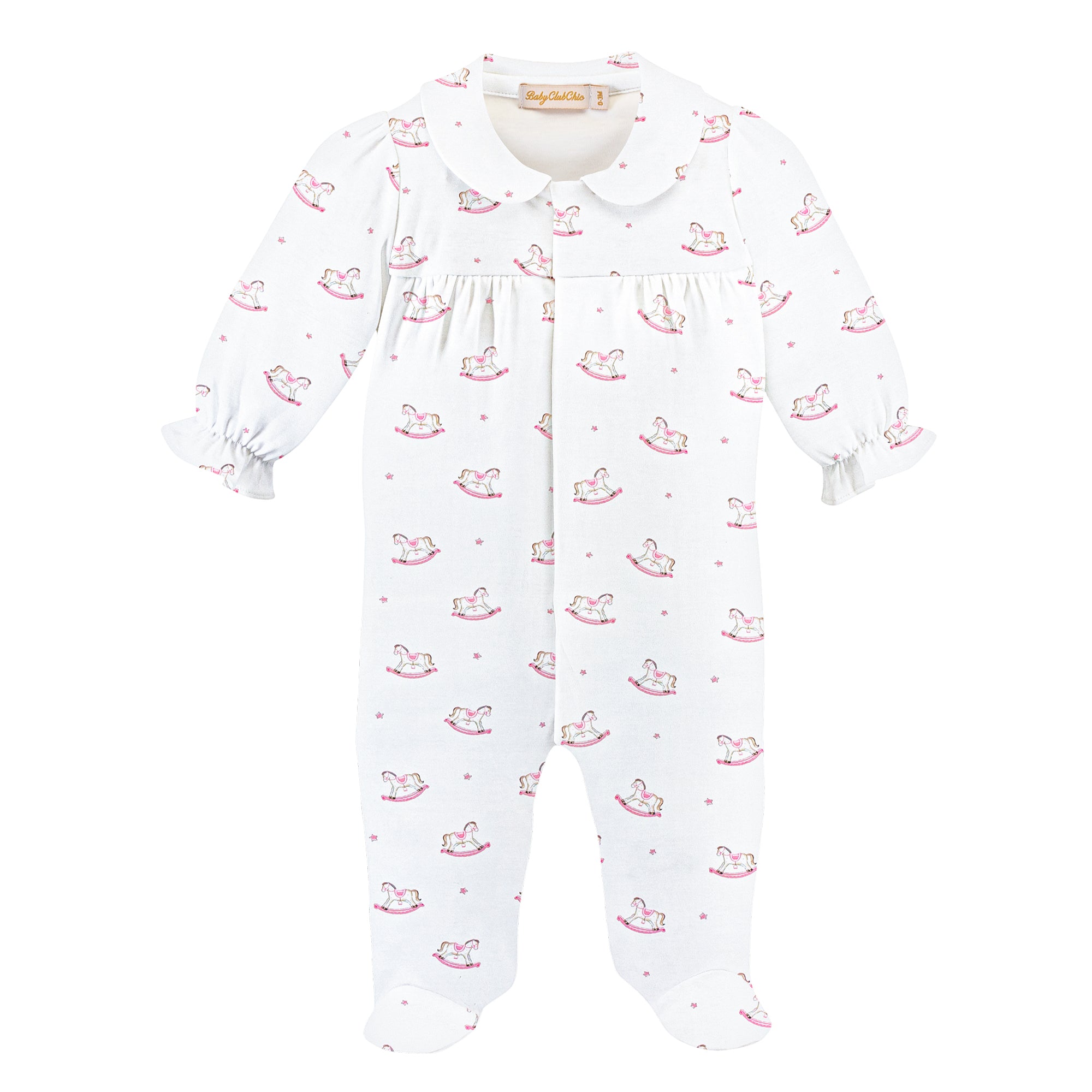 Rocking Horse Pink Footie with Round Collar (Baby)