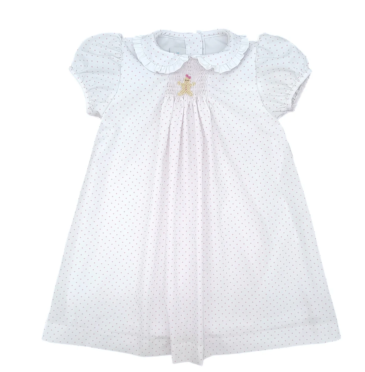 Pink Bitty Dot Gingerbread Sage Smocked Dress (Baby)