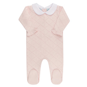Pink Girls Peter Pan Diamond Knit Romper