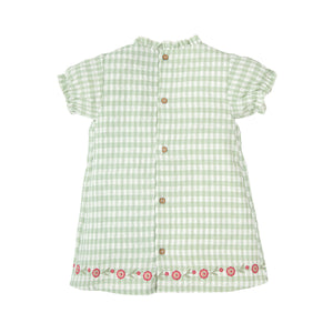 Green Gingham Dress with Bottom Floral Embroidery (Kid)