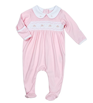 Pink Emily and Ethan Smocked Collared Footie