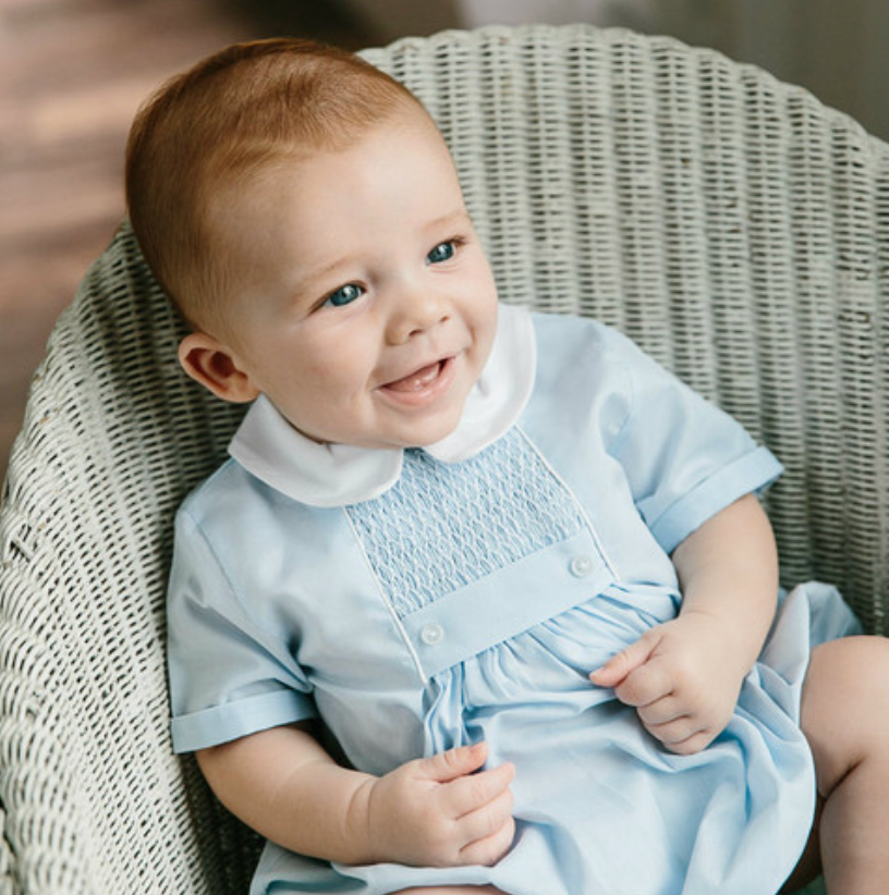 Blue & White Chevron Smocked Creeper (Infant)