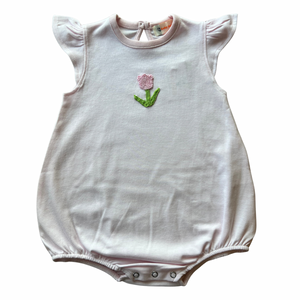 Pink Stripe Flutter Sleeve Crochet Tulip Bubble