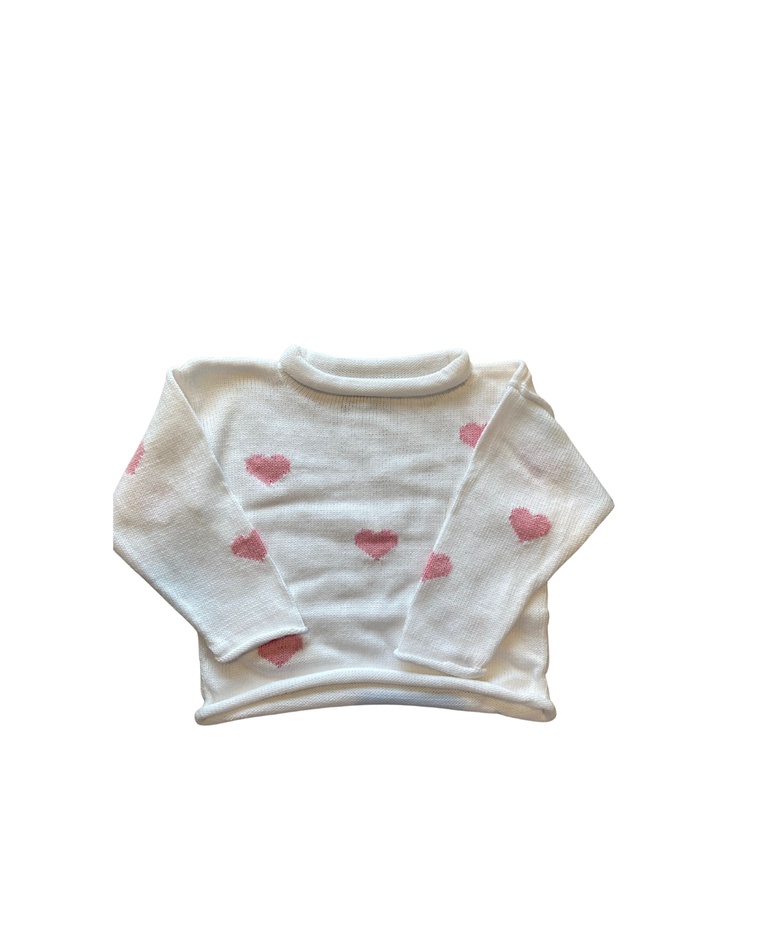White/Pink Hearts All Over Roll Neck Sweater (Toddler)