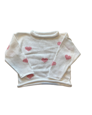 White/Pink Hearts All Over Roll Neck Sweater (Kid)