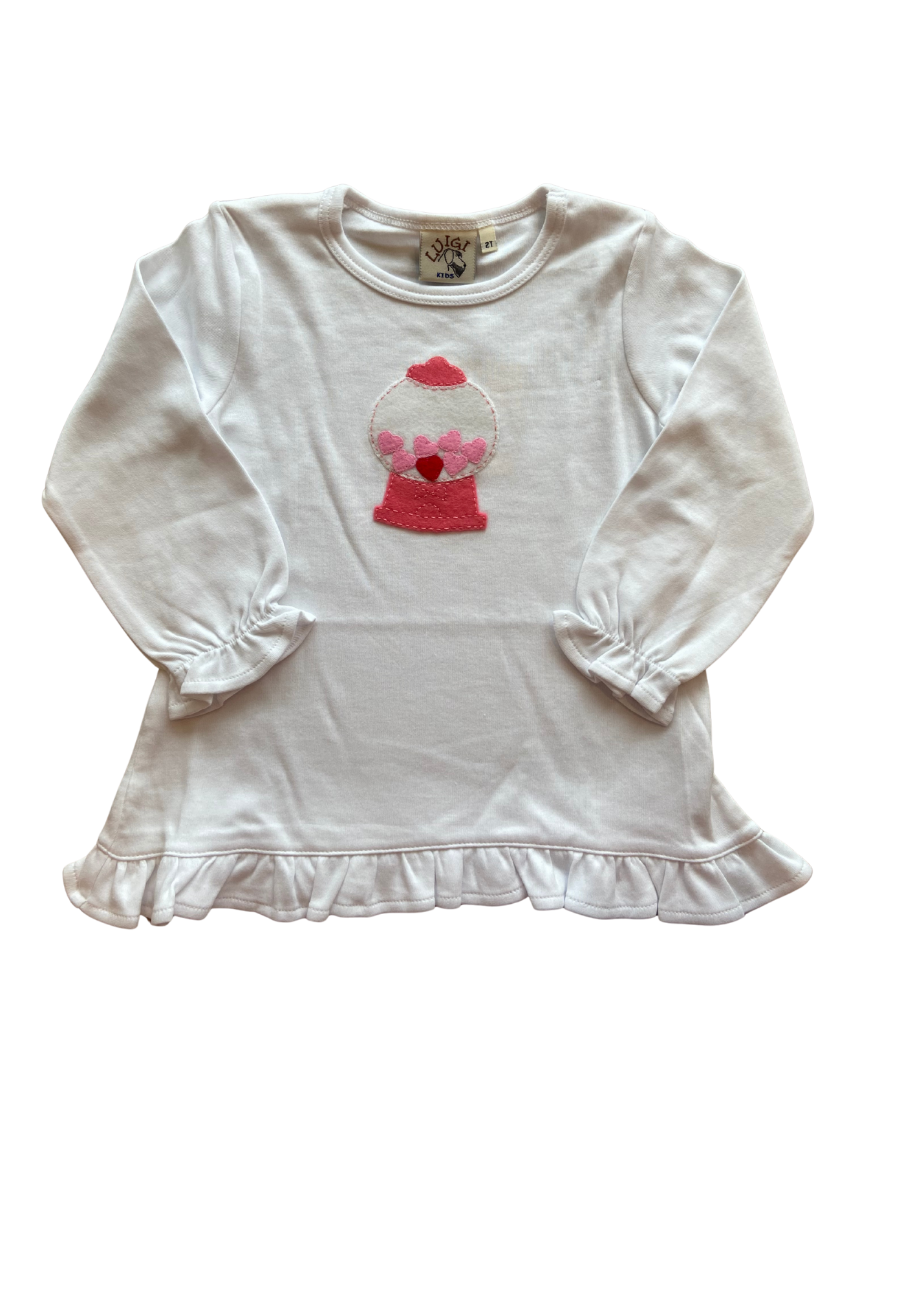 White Gumball Machine w/ Hearts Ruffle Swing Top (Baby)
