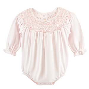 Pink Smocked Bishop Bubble with Embroidery (Infant)